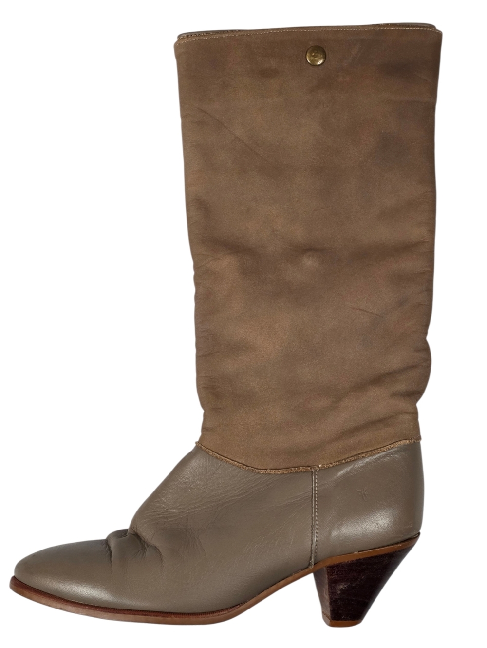 Frye 90s Y2K Slouch Boots Brown Taupe Leather Suede Mid Calf USA Women Size 6 - Picture 13 of 16